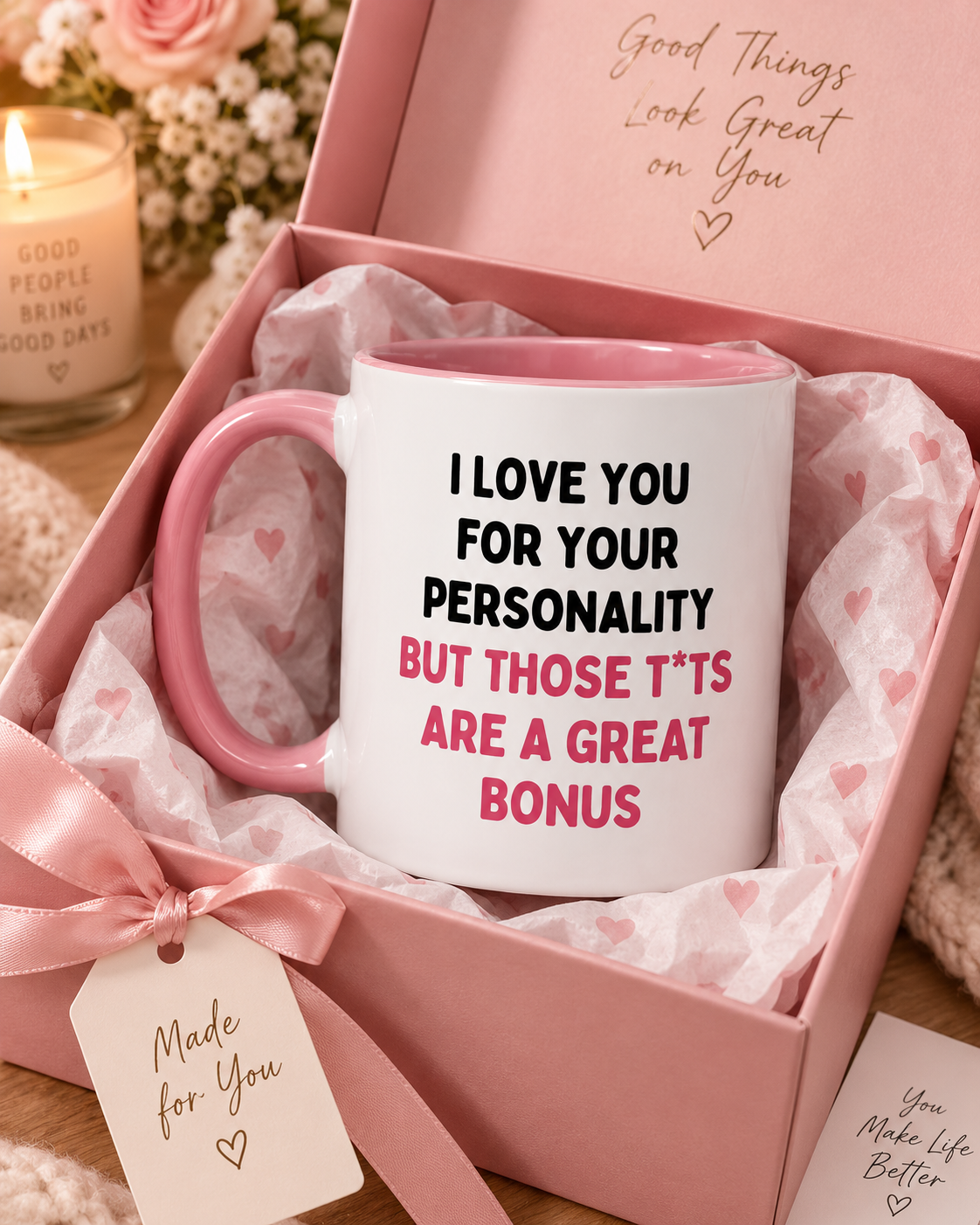 I Love You For Your Personality Funny Love Mug – Pink Handle Coffee Cup