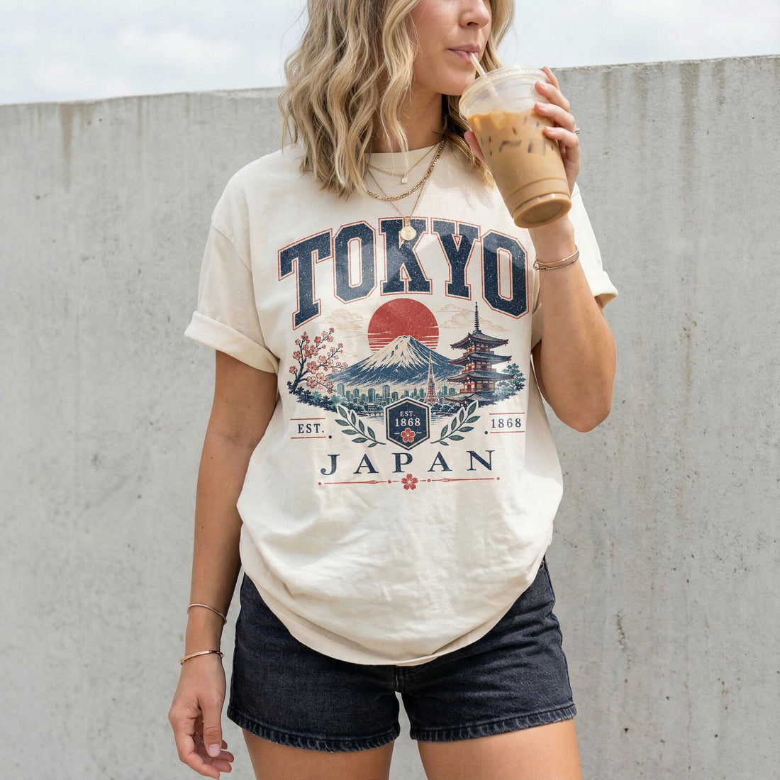 Tokyo Varsity Cherry Blossom Tee - Natural - Gift for friends