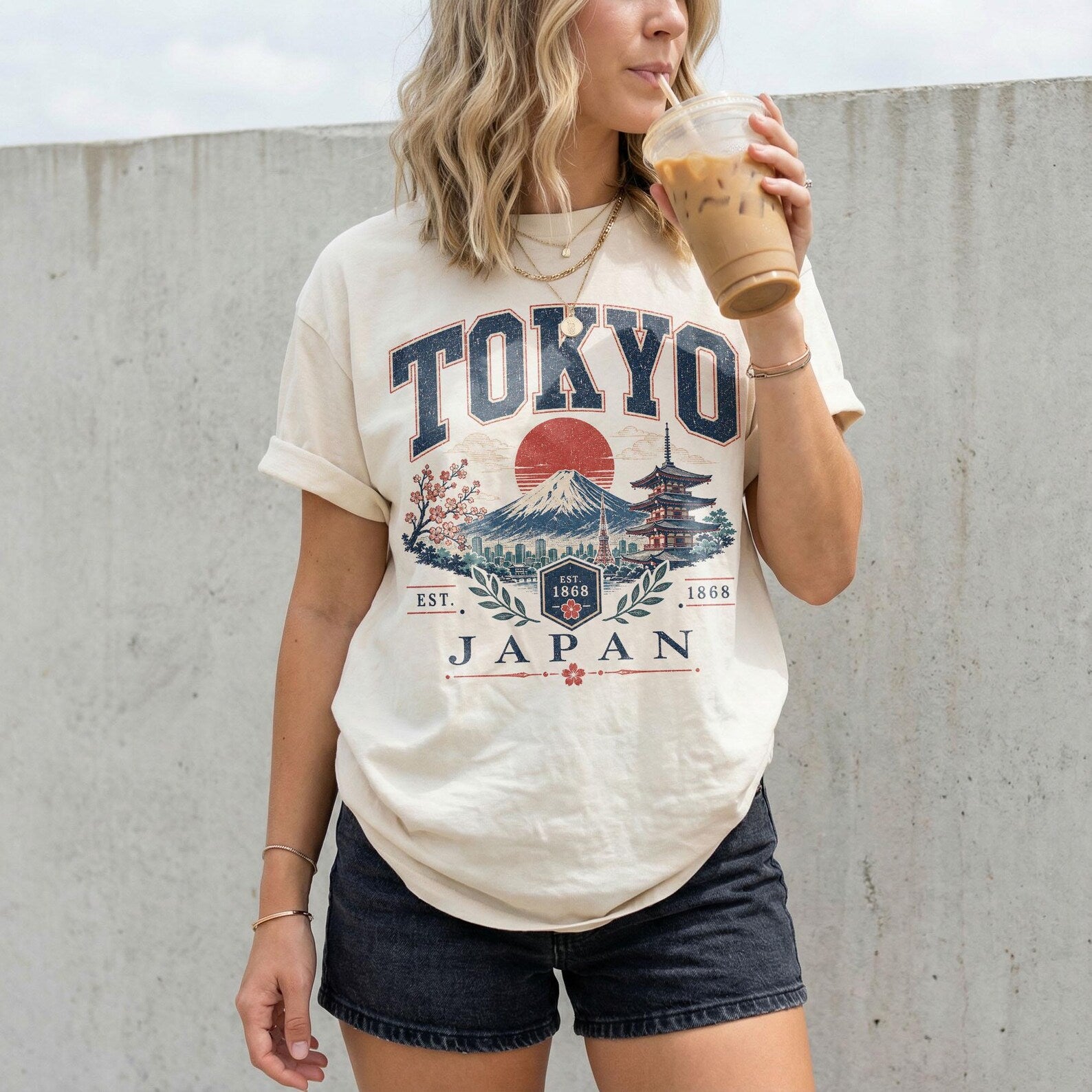 Tokyo Varsity Cherry Blossom Tee - Natural - Gift for friends
