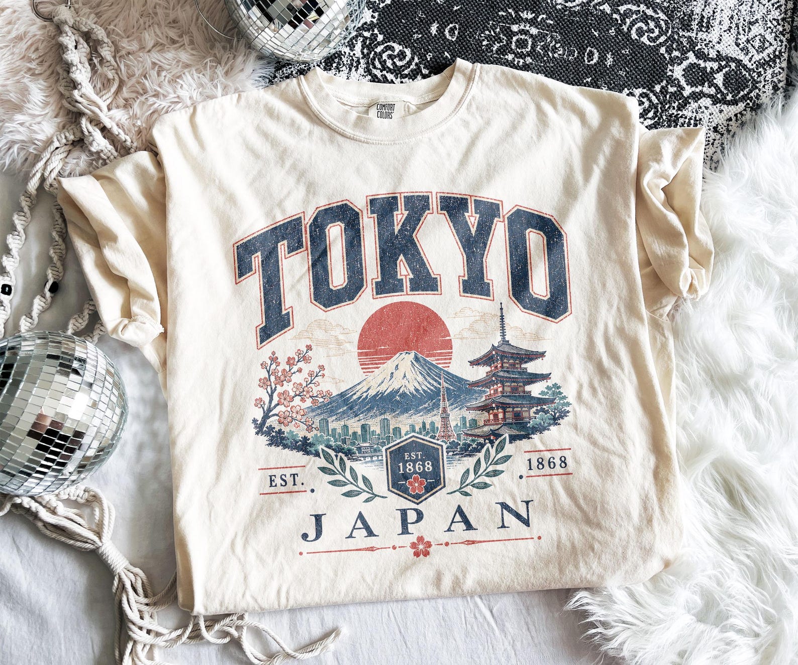 Tokyo Varsity Cherry Blossom Tee - Natural - Gift for friends