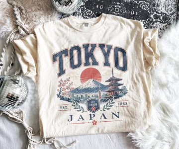 Tokyo Varsity Cherry Blossom Tee - Natural - Gift for friends