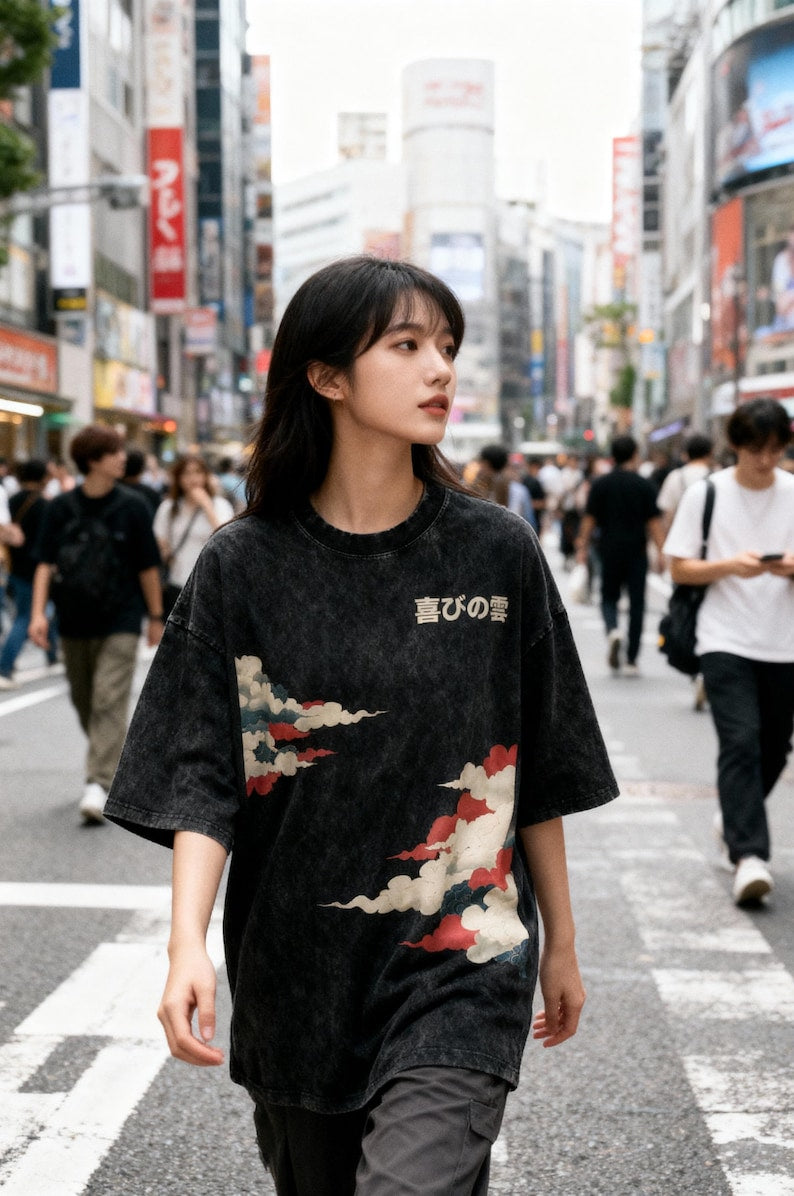 Japanese Clouds Oversize Snow Tee - Gift for friend