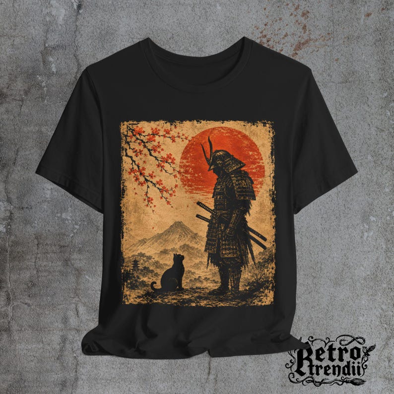 Vintage Samurai Black Cat Tee- Gift for friends